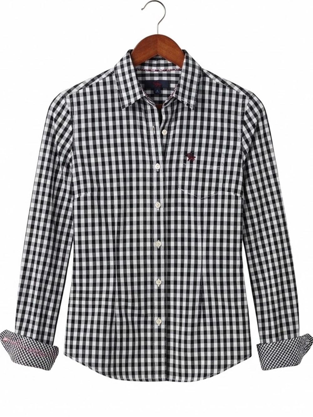 Guess Women’s Button Down Shirt Gingham Long Sleeve Large Black White